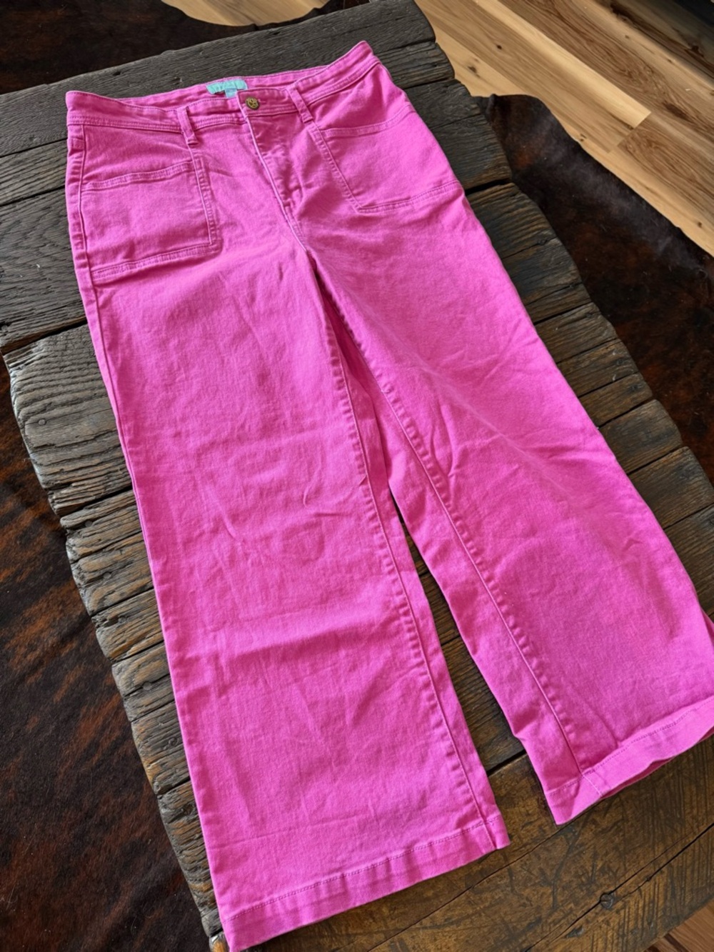 Draper James RSVP Pink Wide-Leg Crop Jeans Pants Size 14 Womens